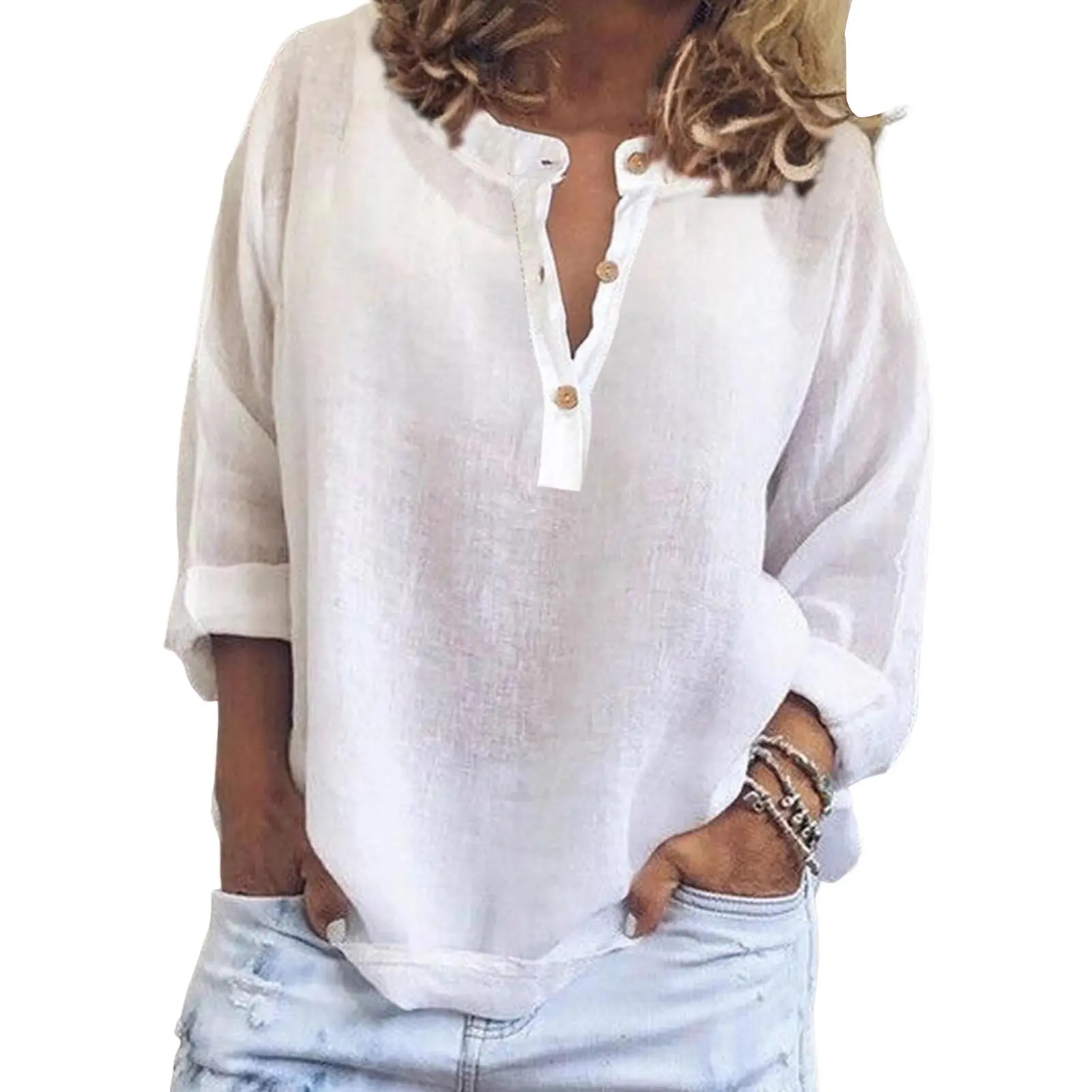 Elegant Cotton Linen Shirts Women Casual Solid Button Blouses Shirts Autumn Winter Long Sleeve Loose Tops Tunic Blusas