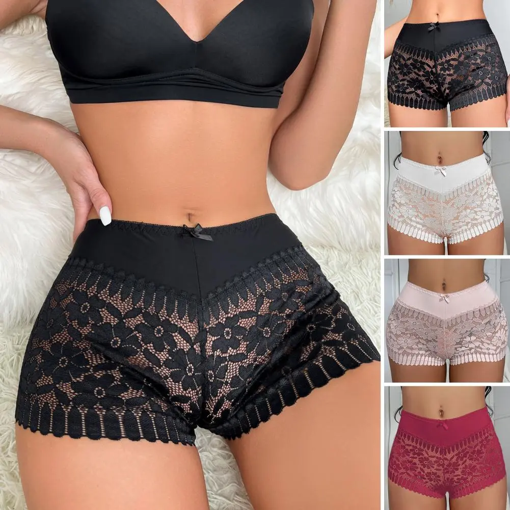 Women's Panties Hollow Boxer Shorts Sexy Lace Mid-Waist Breathable Transparent Underwear Panties Sexy Lingerie