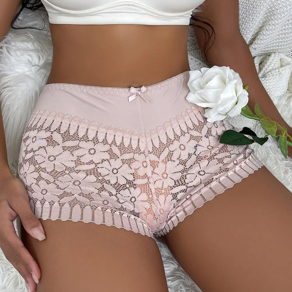 Women's Panties Hollow Boxer Shorts Sexy Lace Mid-Waist Breathable Transparent Underwear Panties Sexy Lingerie