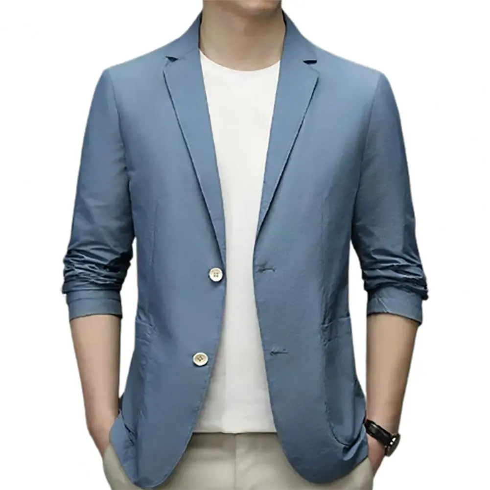 Handsome Men Suit Coat Silky Men Business Jacket 3/4 Sleeves Turn-down Collar Men Suit Jacket  Commuting