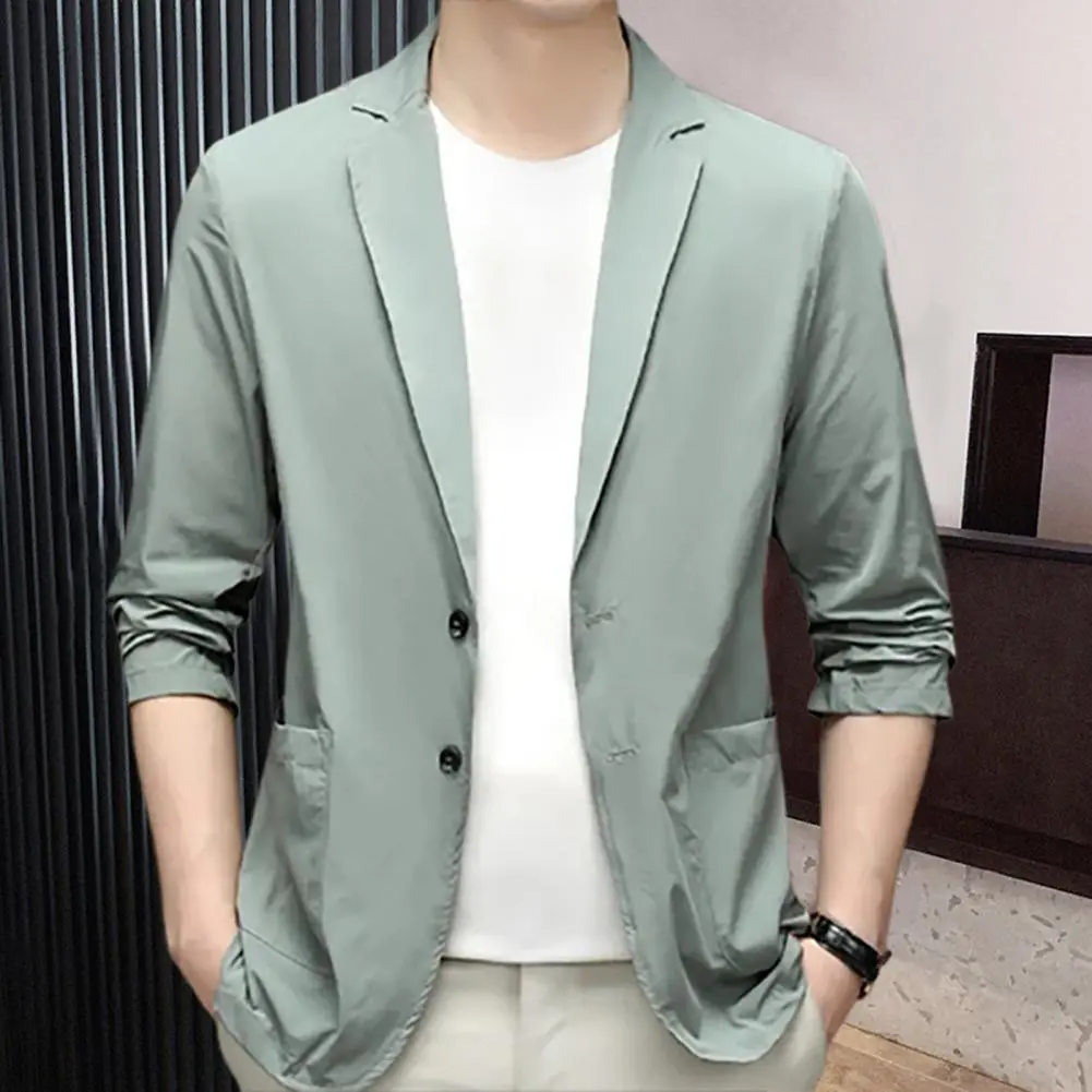 Handsome Men Suit Coat Silky Men Business Jacket 3/4 Sleeves Turn-down Collar Men Suit Jacket  Commuting