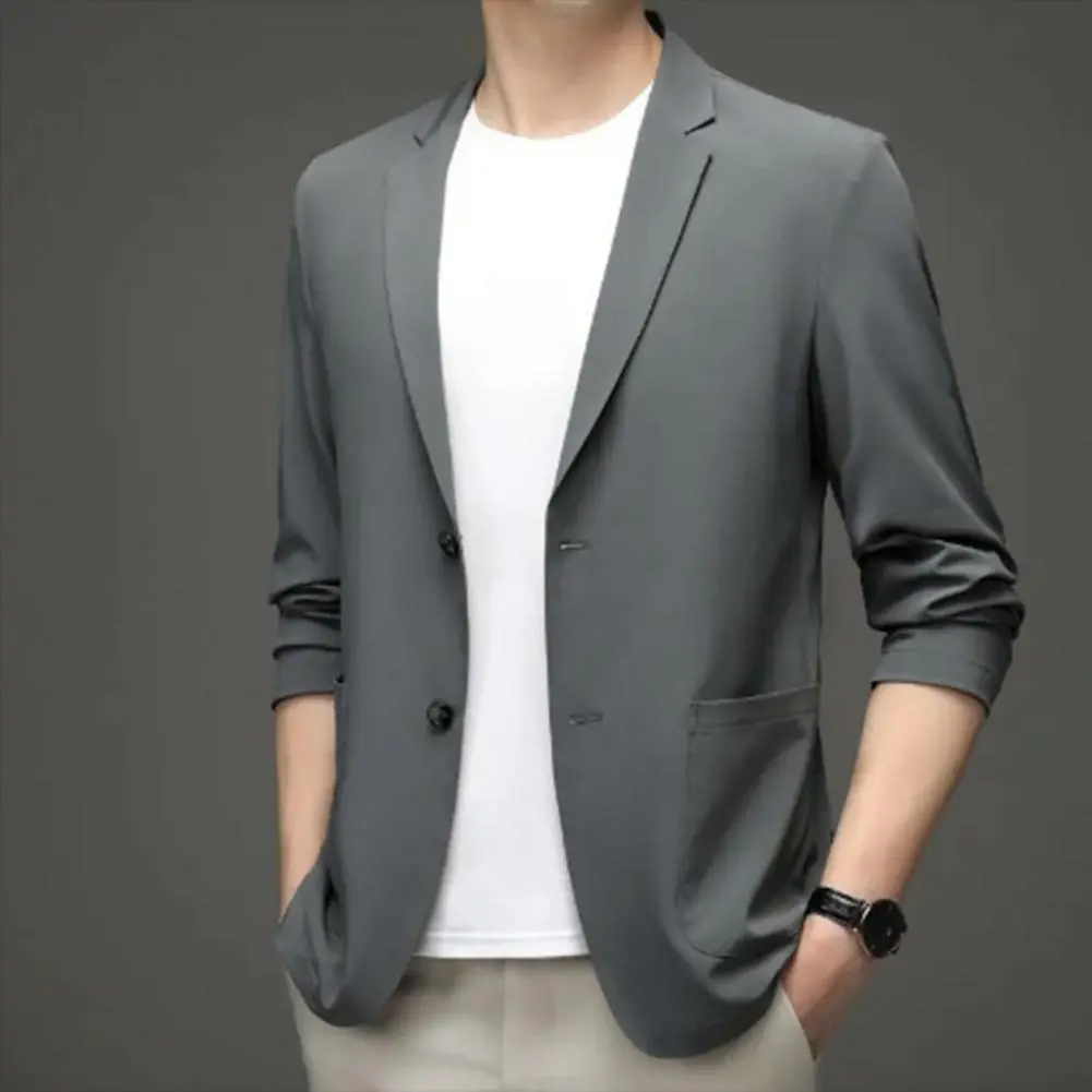 Handsome Men Suit Coat Silky Men Business Jacket 3/4 Sleeves Turn-down Collar Men Suit Jacket  Commuting