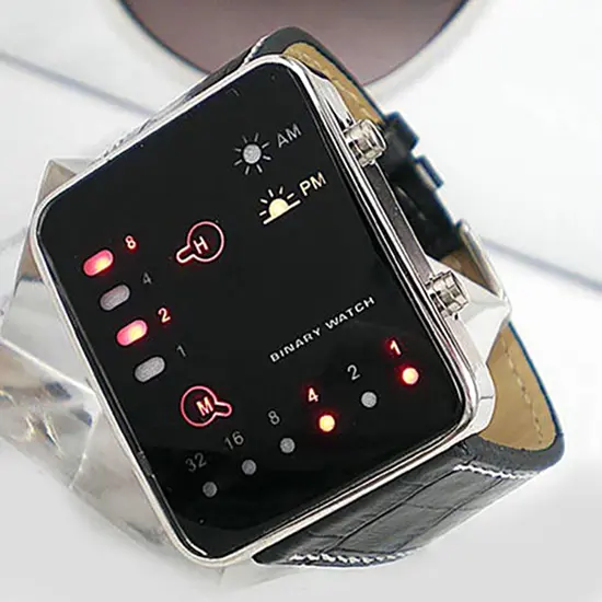 Men's Fashion Watch Sports Digital Binaries LED Display Faux Leather Strap Wrist Watch reloj hombre часы мужские наручные