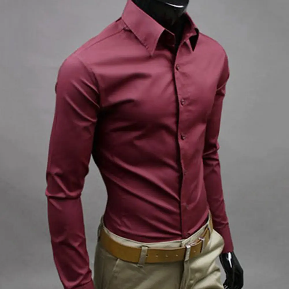 Men's Luxury Casual Social Formal Shirt Lapel Long Sleeve Slim Solid Color Male Business Dress Shirts Blouse Shirt Tops