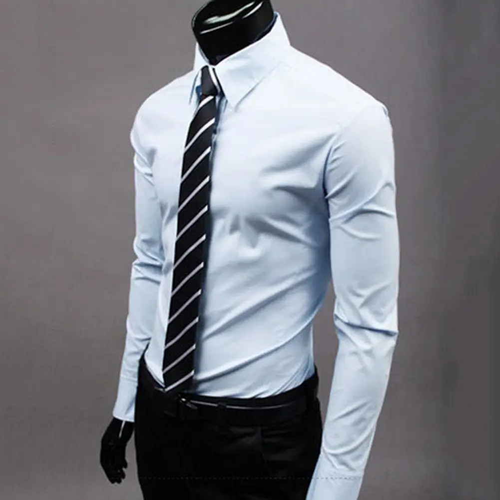 Men's Luxury Casual Social Formal Shirt Lapel Long Sleeve Slim Solid Color Male Business Dress Shirts Blouse Shirt Tops