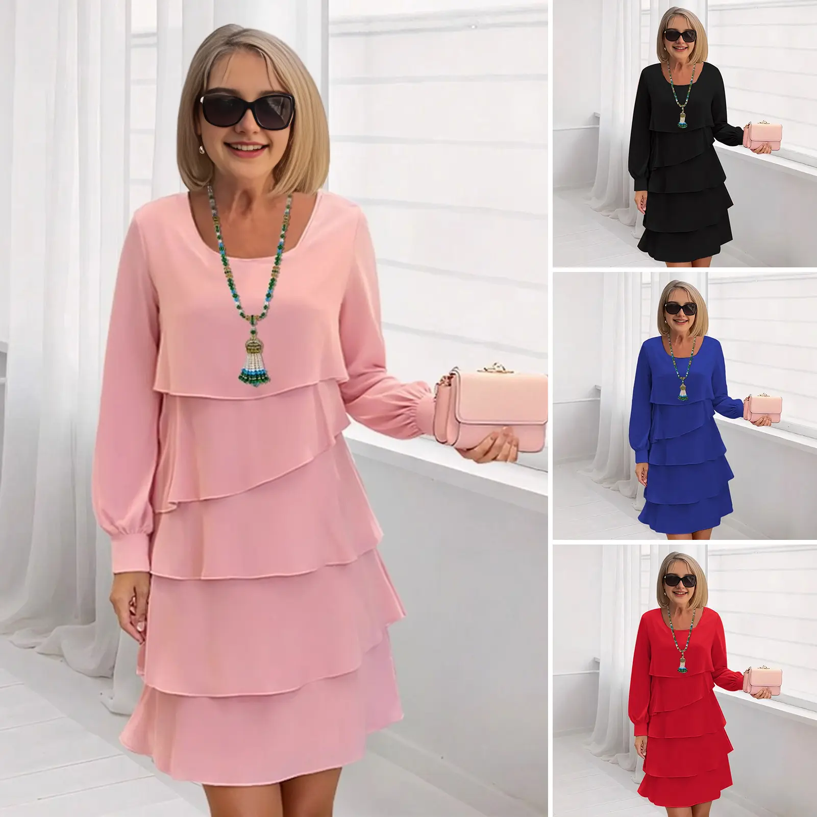 Summer Party Dress Ruffle Business Reception Women Party Dress Knee Length Lady Banquet Dress Women Garment ﻿