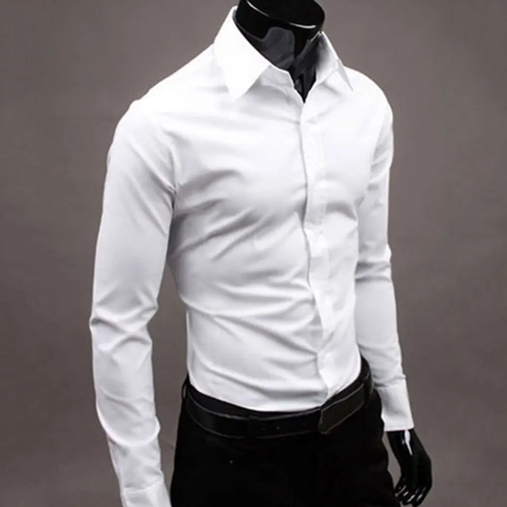 Men's Luxury Casual Social Formal Shirt Lapel Long Sleeve Slim Solid Color Male Business Dress Shirts Blouse Shirt Tops