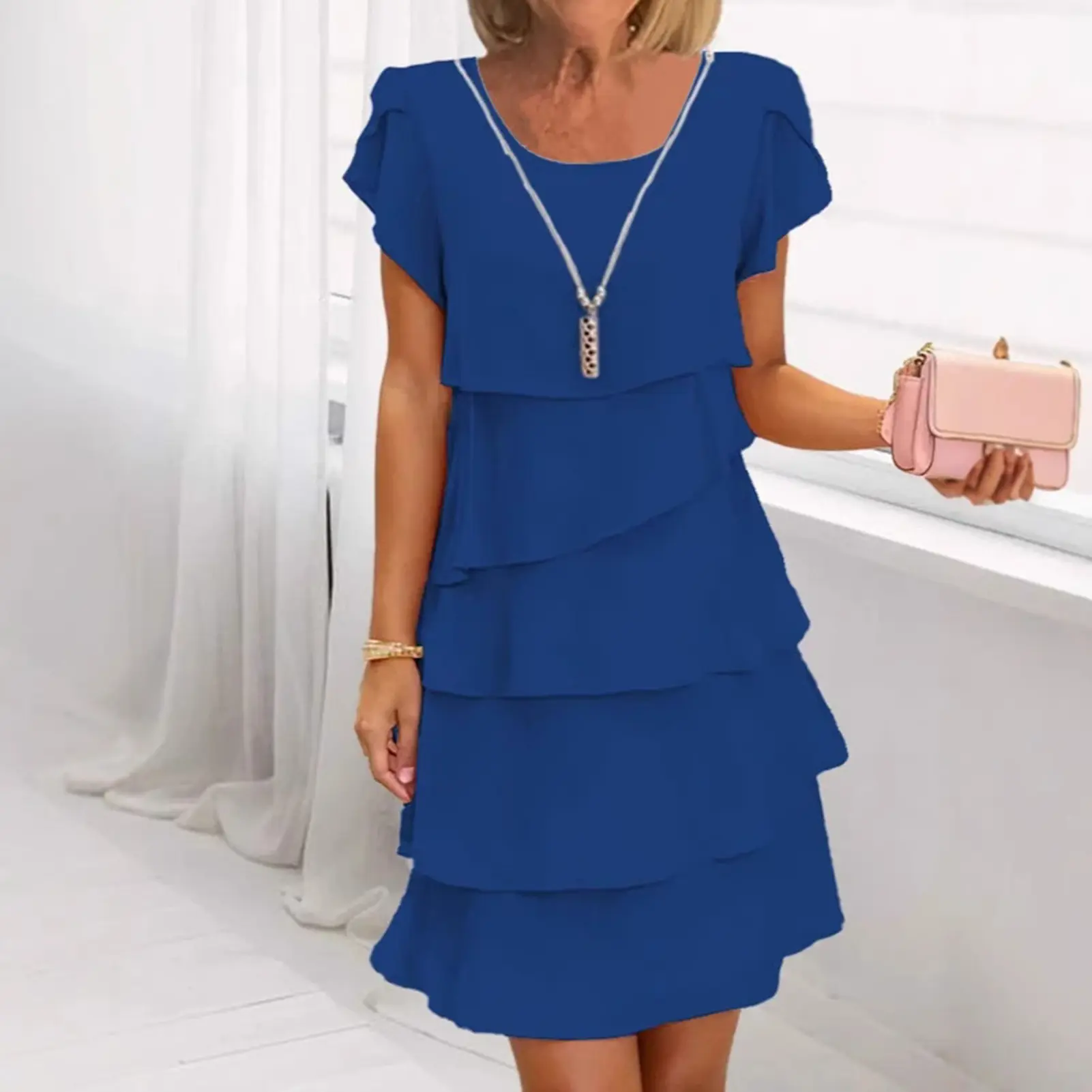 Summer Party Dress Ruffle Business Reception Women Party Dress Knee Length Lady Banquet Dress Women Garment ﻿