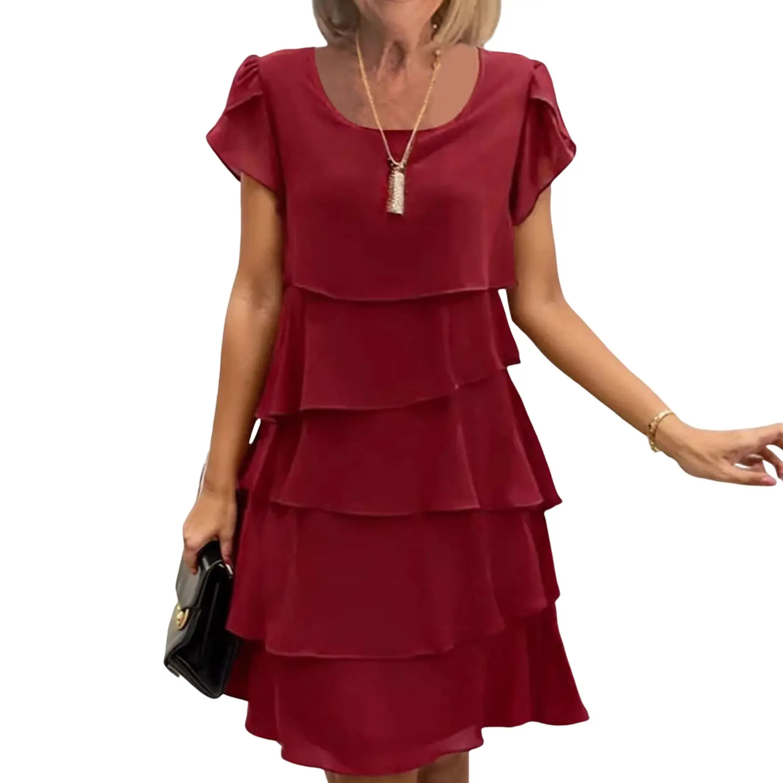 Summer Party Dress Ruffle Business Reception Women Party Dress Knee Length Lady Banquet Dress Women Garment ﻿