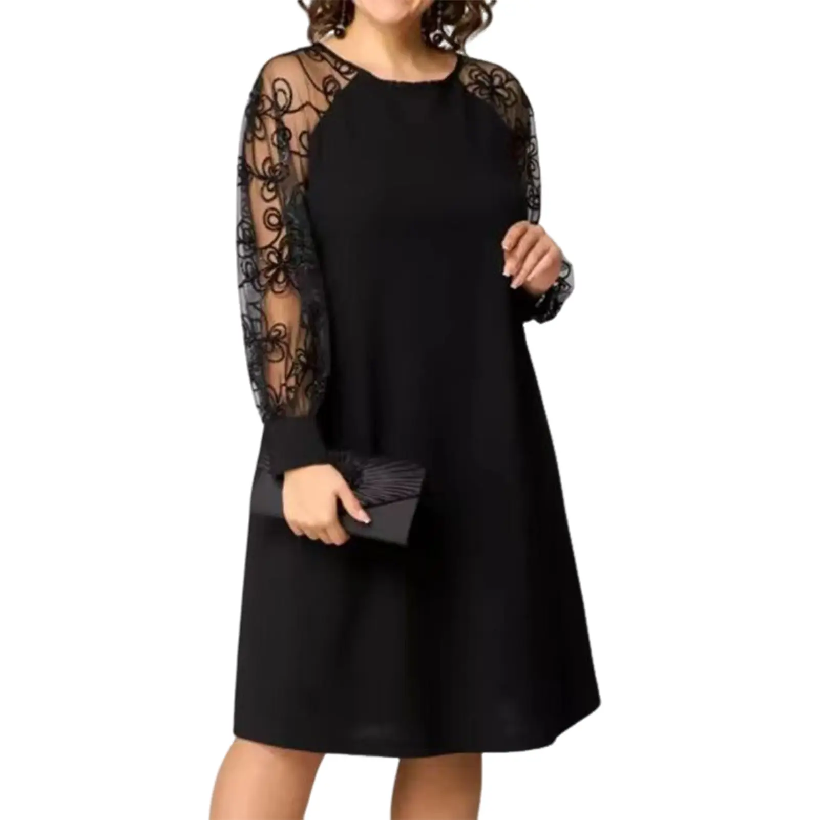 Spring/Summer Elegant Dresses for Women 2025 Party Sheer Long Sleeve Floral Lace Mother of Bride Midi Dress Wedding