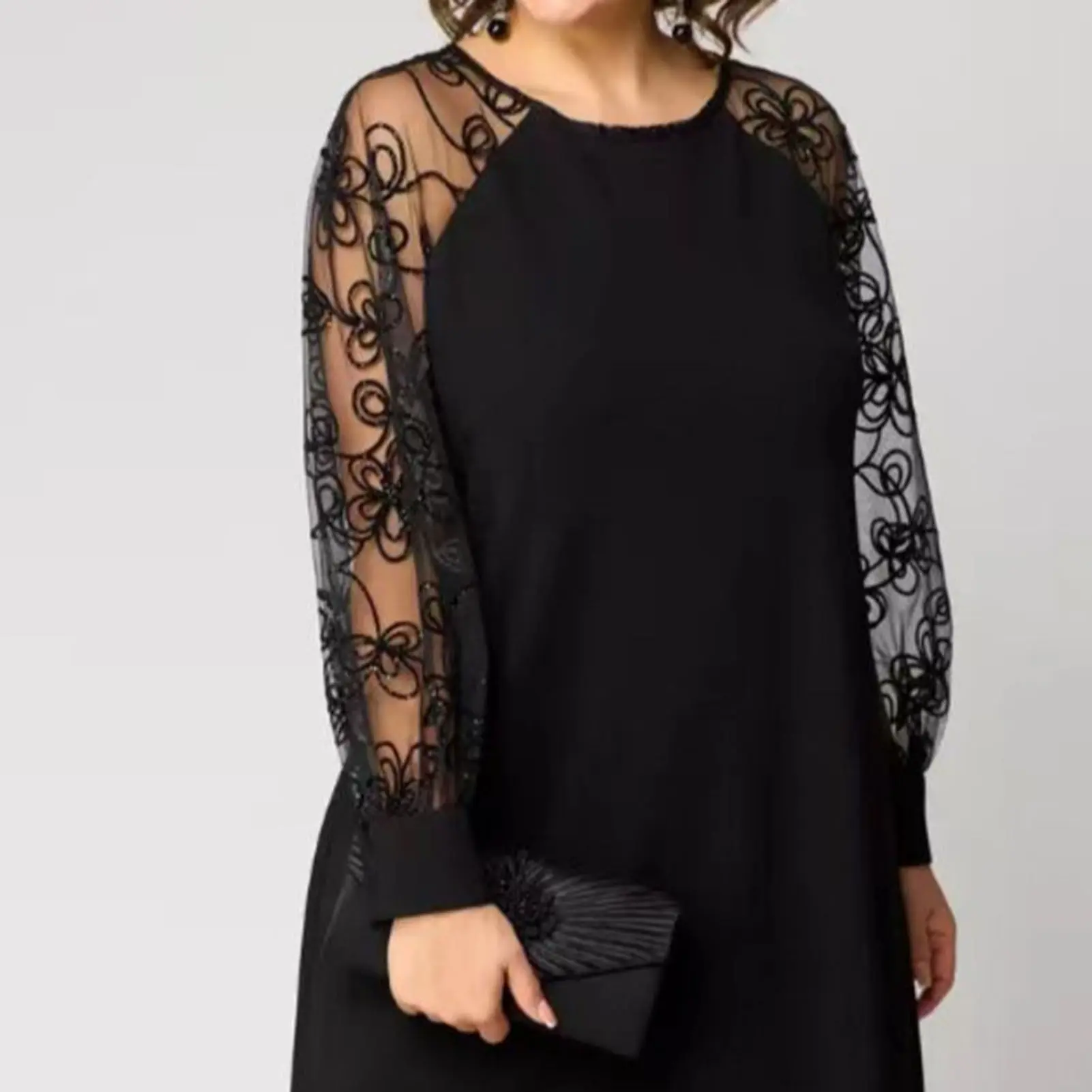 Spring/Summer Elegant Dresses for Women 2025 Party Sheer Long Sleeve Floral Lace Mother of Bride Midi Dress Wedding