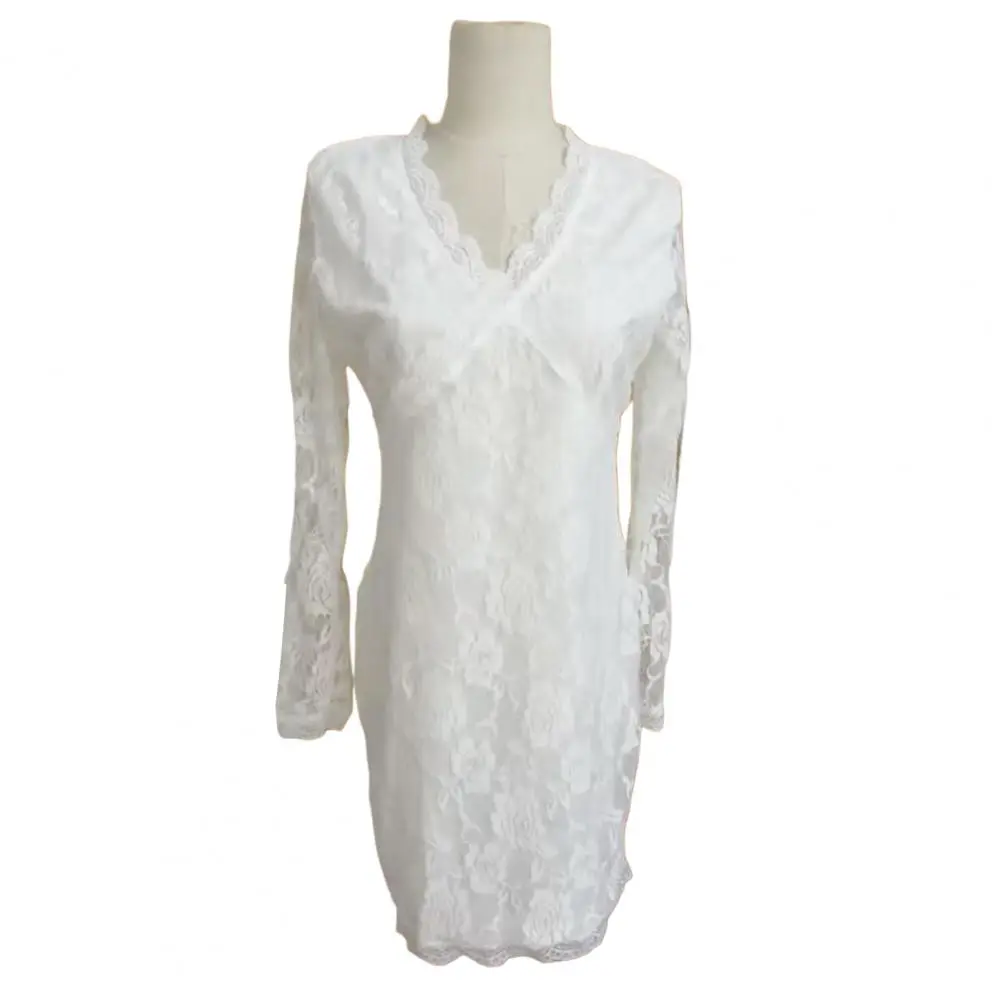 Fashion Ladies Dress Soft Lace Long Sleeves Waist Tight Elegant Ladies Wrap Hip Bodycon Dress  Party Dress Daily Wear