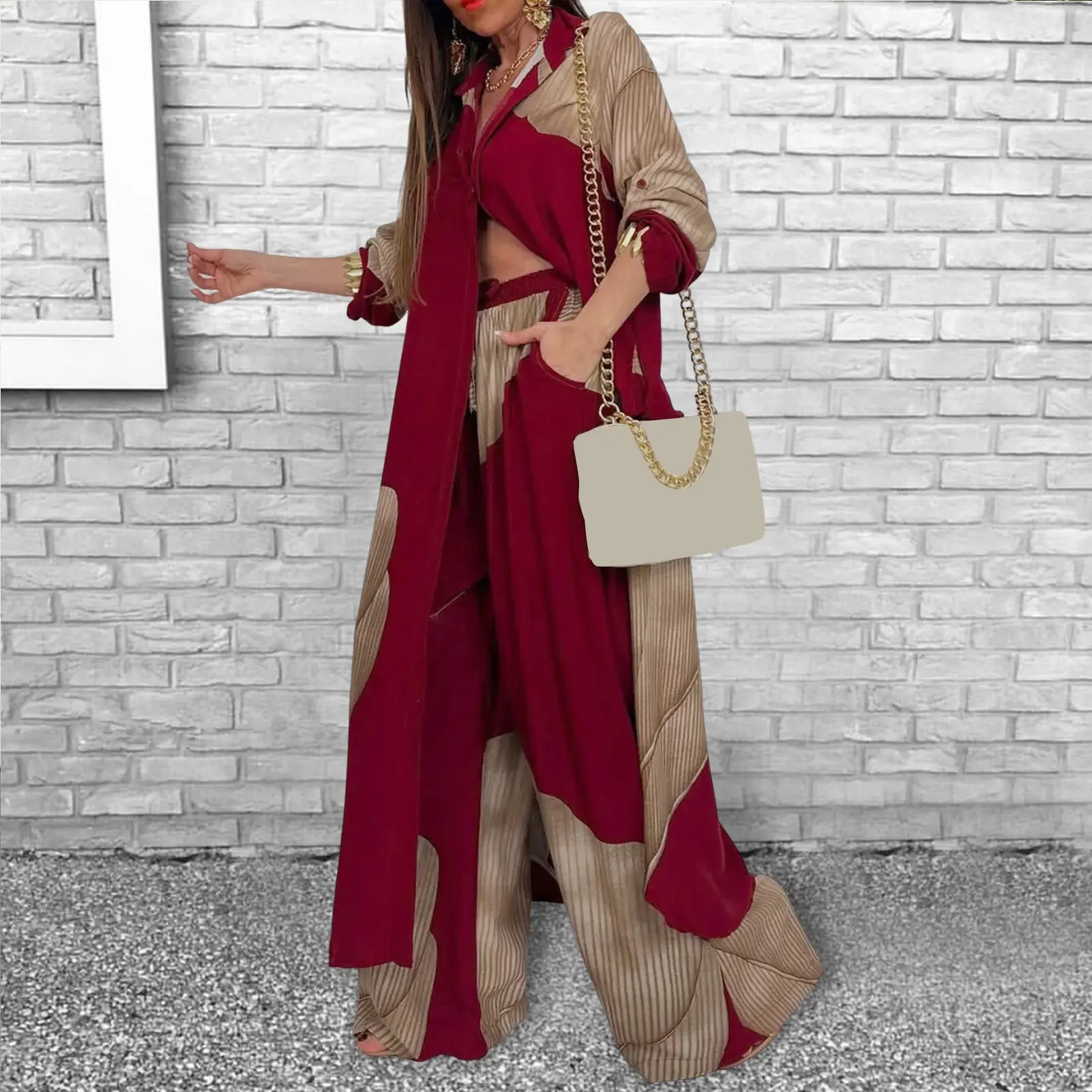 Elegant Women Outfit Breathable Flower Pattern Blouse Trousers Long Sleeves Soft Blouse Pants Spring Clothes