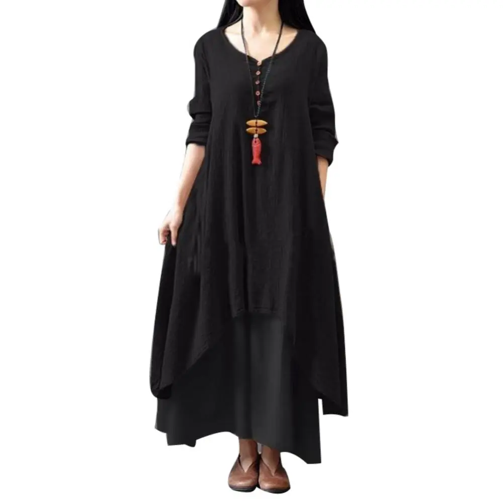 Winter Summer Long Dress Women Long Sleeve Loose V-neck Elegant Dresses Party 2023 New Vintage Chinese Style Dress