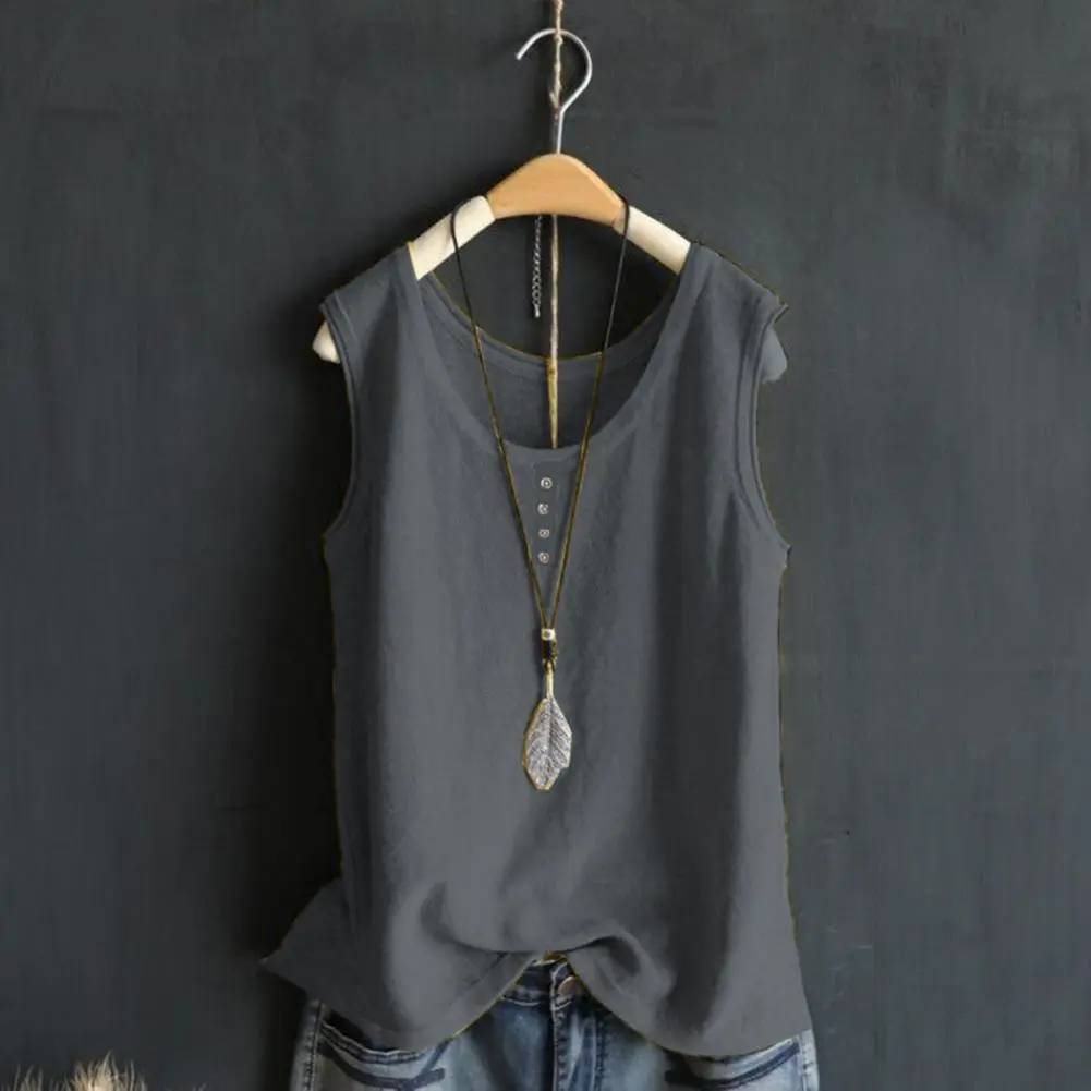 Vintage Cotton Women's Tank Top Summer Casual Women's Elegant Round Neck Tank Top Street Fashion Women's Sleeveless Top