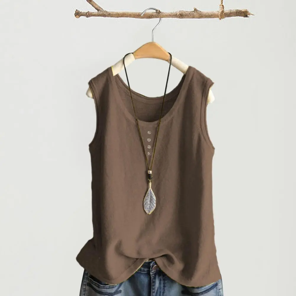 Vintage Cotton Women's Tank Top Summer Casual Women's Elegant Round Neck Tank Top Street Fashion Women's Sleeveless Top