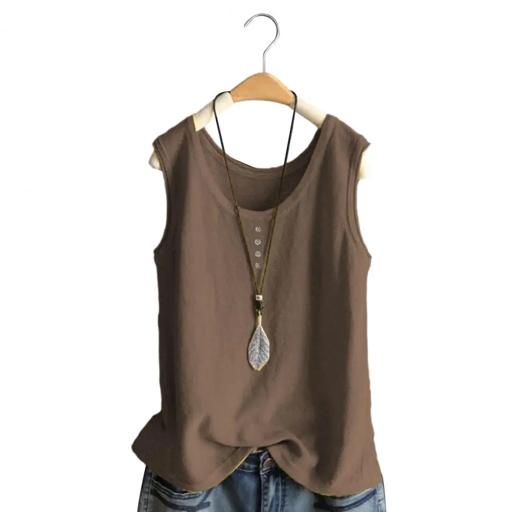 Vintage Cotton Women's Tank Top Summer Casual Women's Elegant Round Neck Tank Top Street Fashion Women's Sleeveless Top