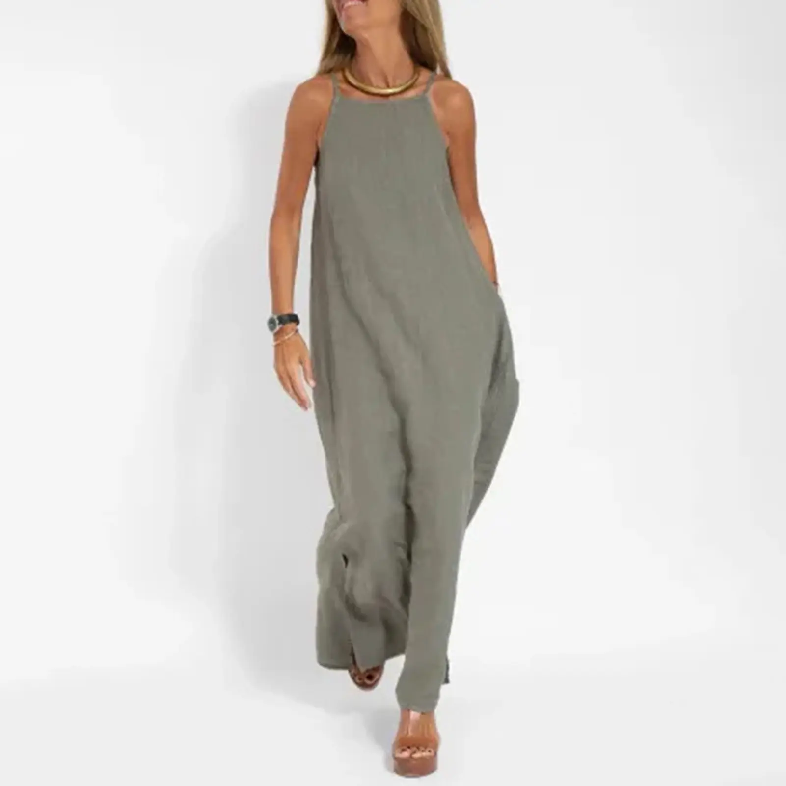 Vintage Women'S Dress Sexy Spaghetti Strap Casual Loose Holiday Beach Long Midi Party Elegant Dresses For Women 2023