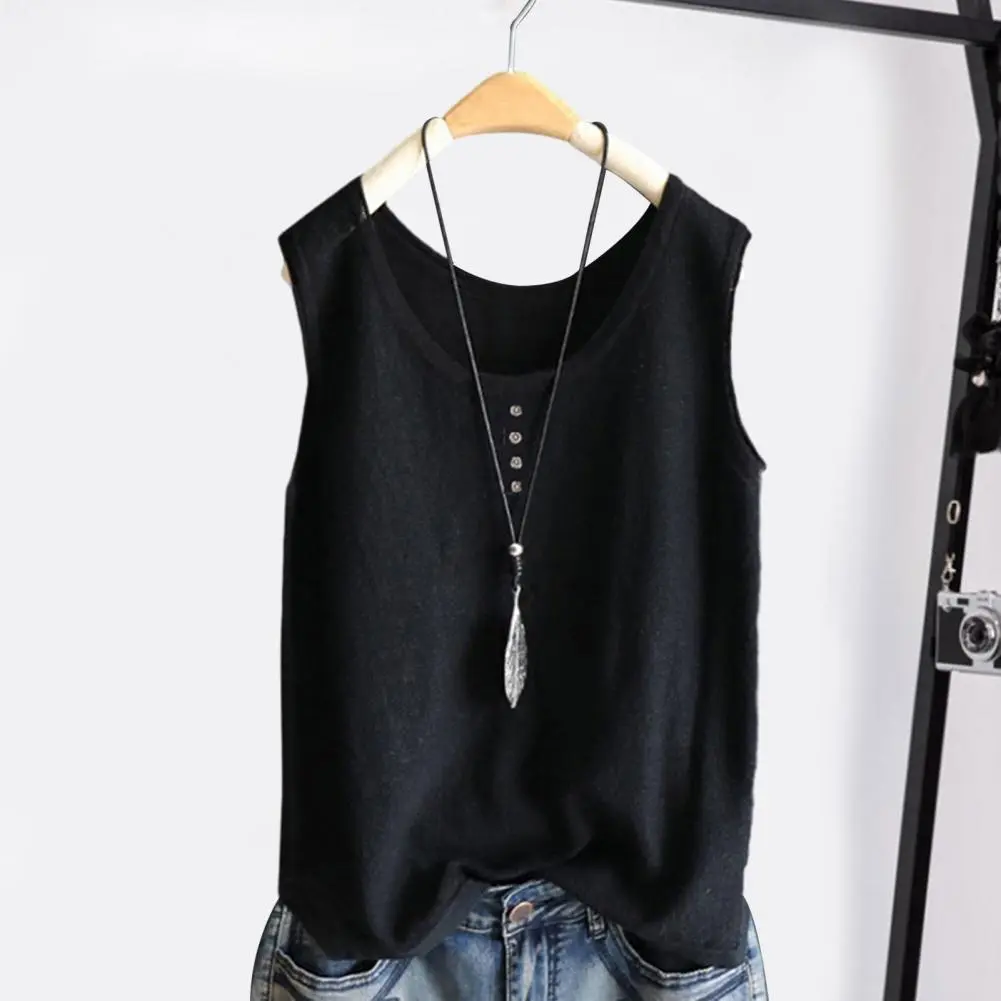 Vintage Cotton Women's Tank Top Summer Casual Women's Elegant Round Neck Tank Top Street Fashion Women's Sleeveless Top