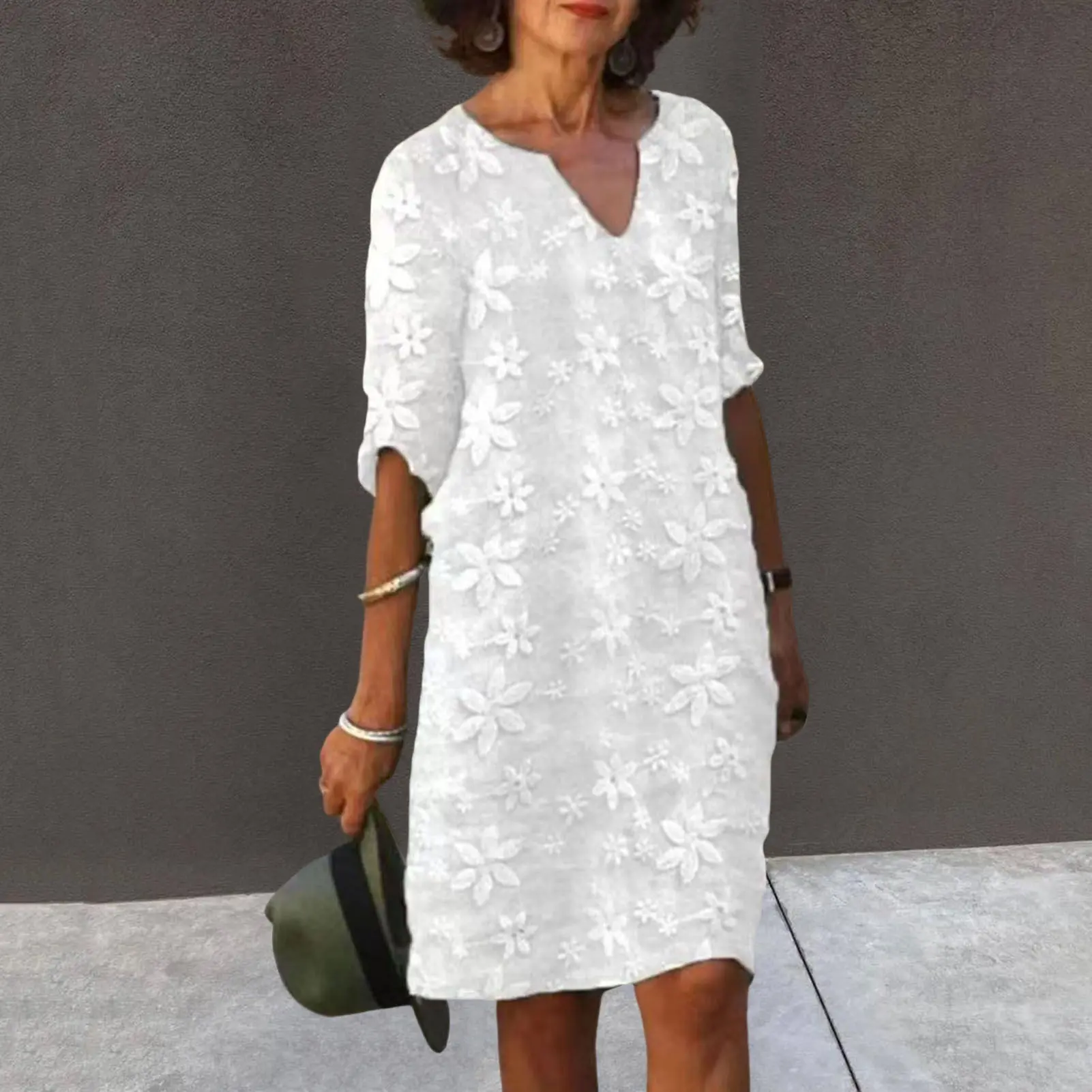 Women Sexy Dress White Hollow Lace Dress Short Sleeve Loose Midi Dresses 2025 Summer Casual Women's Casual Dress Vestidos Robe