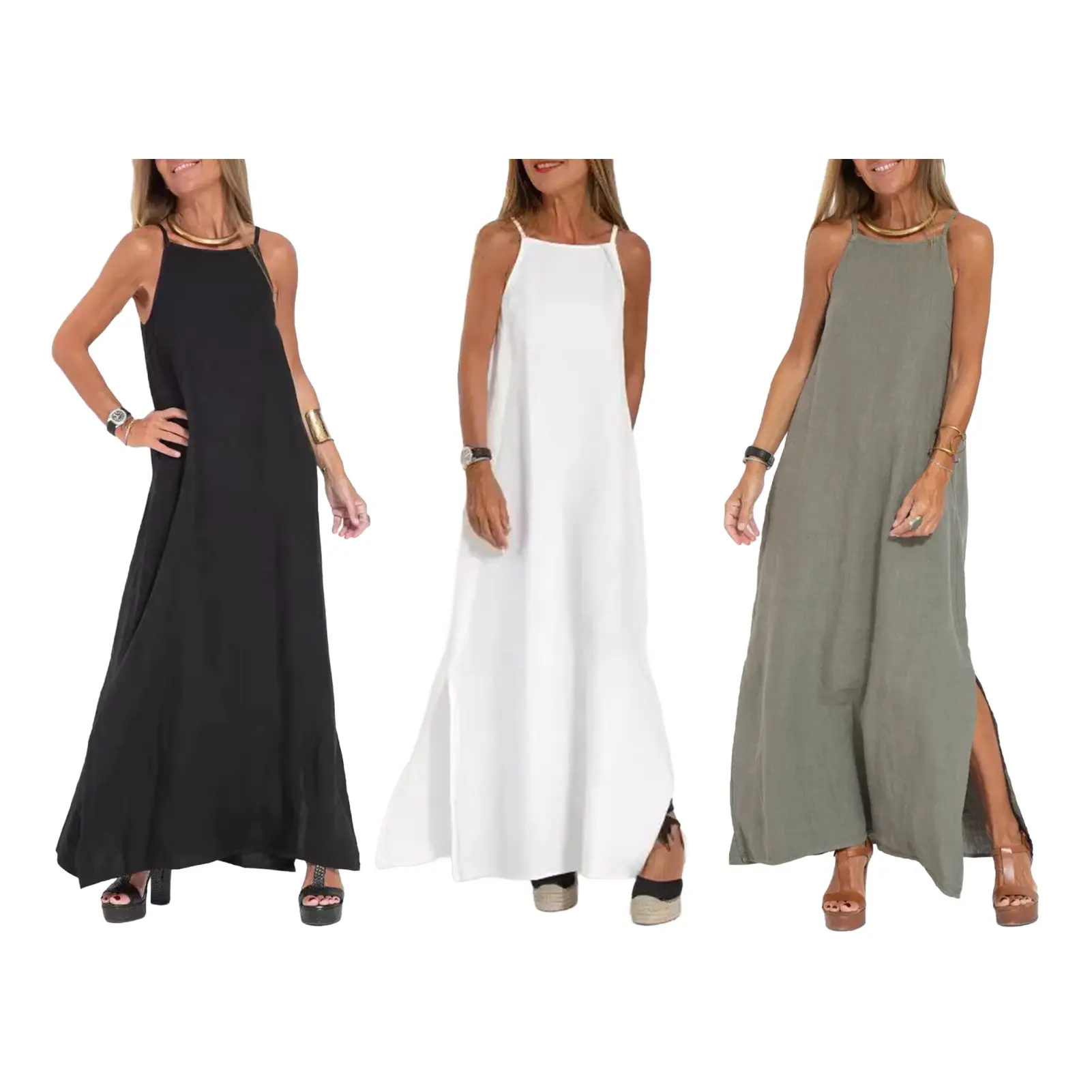 Vintage Women'S Dress Sexy Spaghetti Strap Casual Loose Holiday Beach Long Midi Party Elegant Dresses For Women 2023