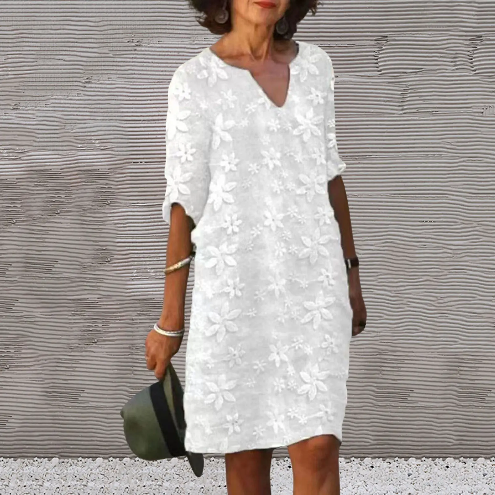 Women Sexy Dress White Hollow Lace Dress Short Sleeve Loose Midi Dresses 2025 Summer Casual Women's Casual Dress Vestidos Robe