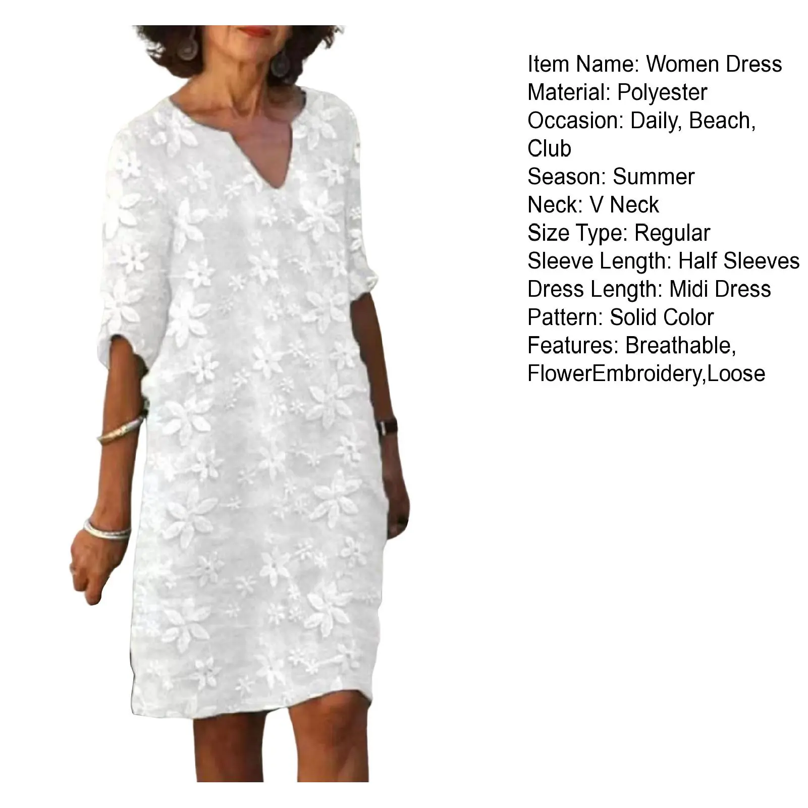 Women Sexy Dress White Hollow Lace Dress Short Sleeve Loose Midi Dresses 2025 Summer Casual Women's Casual Dress Vestidos Robe