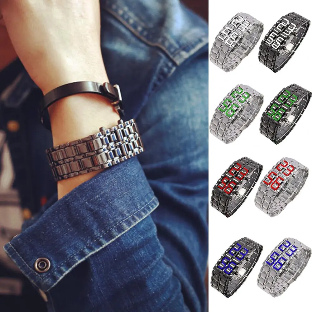 Men Digital Watch Large Screen Electroplated Men Watch Male Binary Steel Band Electronic Sport Watch Relogios Masculino