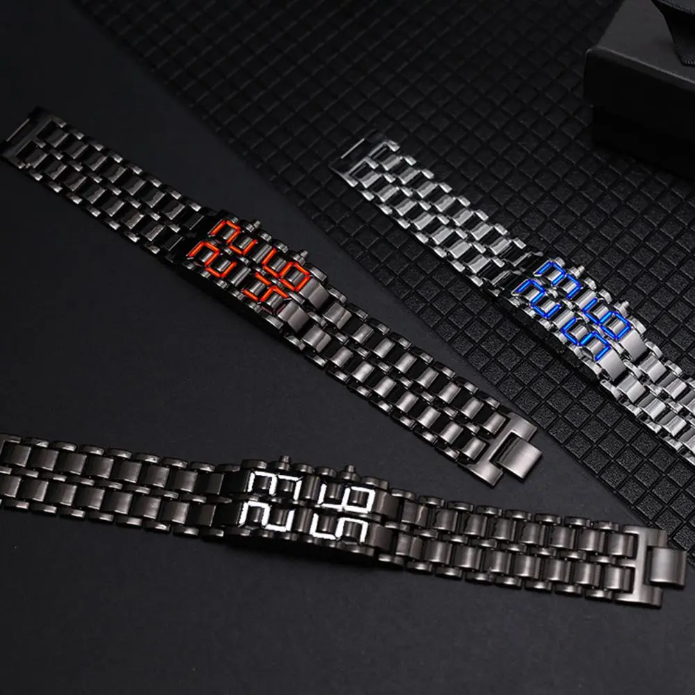 Men Digital Watch Large Screen Electroplated Men Watch Male Binary Steel Band Electronic Sport Watch Relogios Masculino