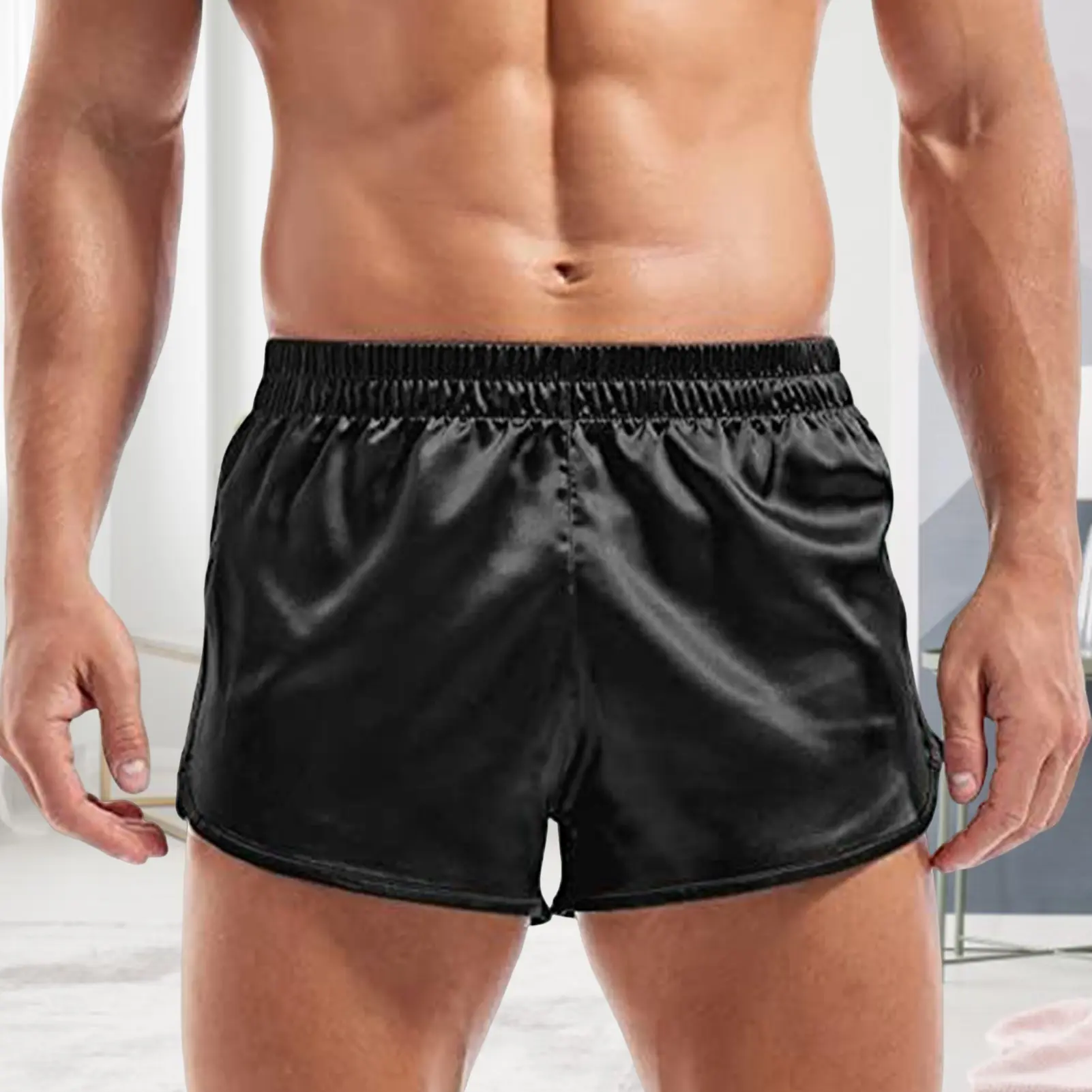 Summer Men Fashion Homewear Robes Shorts Pure Color Silk Satin Pajama Sleepwear Loungewear Underwear