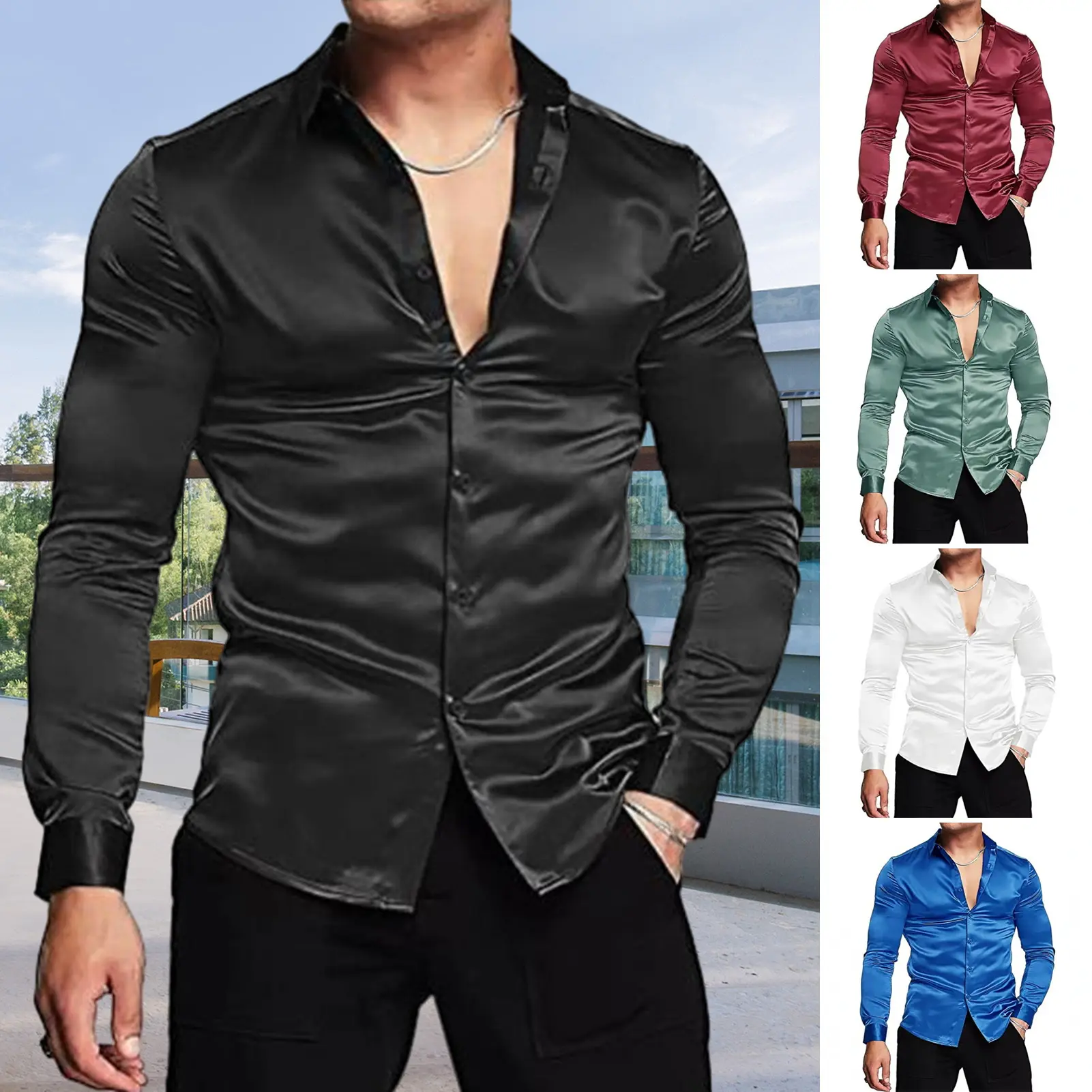 Pink Silk Satin Luxury Dress Shirt Men 2023 New Slim Long Sleeve Tuxedo Shirt Male Wedding Club Party Dance Prom Camisas