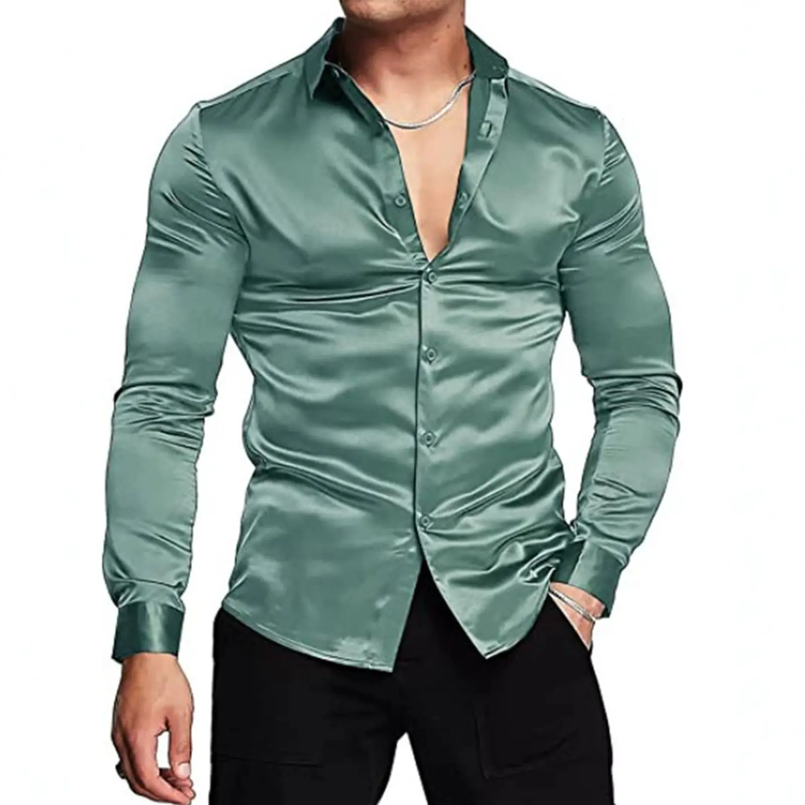 Pink Silk Satin Luxury Dress Shirt Men 2023 New Slim Long Sleeve Tuxedo Shirt Male Wedding Club Party Dance Prom Camisas
