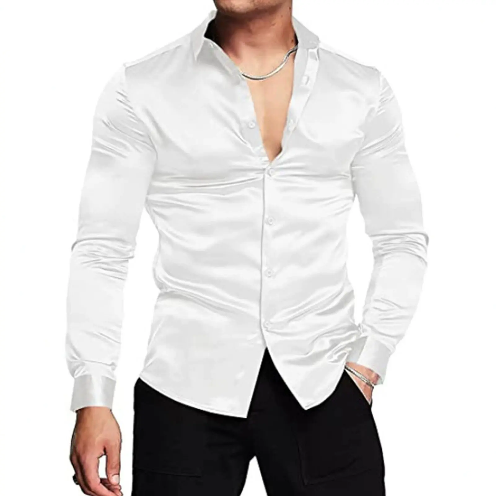 Pink Silk Satin Luxury Dress Shirt Men 2023 New Slim Long Sleeve Tuxedo Shirt Male Wedding Club Party Dance Prom Camisas