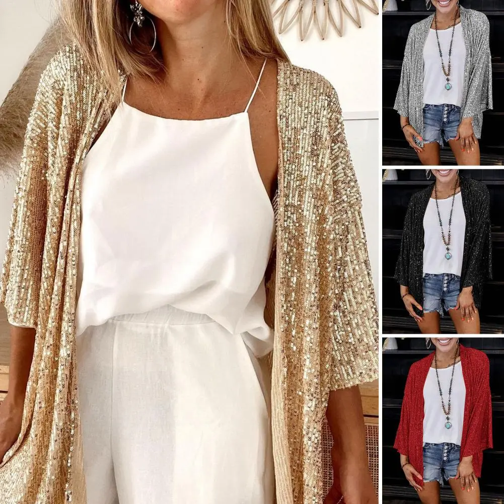 Sequin Women Coat Gold Long Sleeve Stand Collar Gold Female Jacket 2023 Autumn Winter Fashion Single Breasted Party Lady Outwear