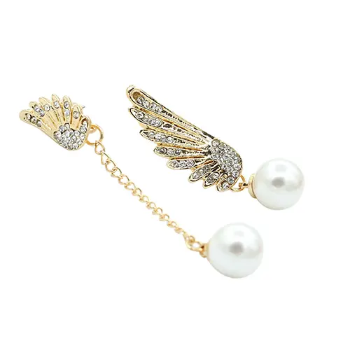 Women Chic Dangle Earrings Angel Wing Rhinestones Faux Pearl Dangle Asymmetric Earrings Eardrops aretes de mujer серьги гвоздики