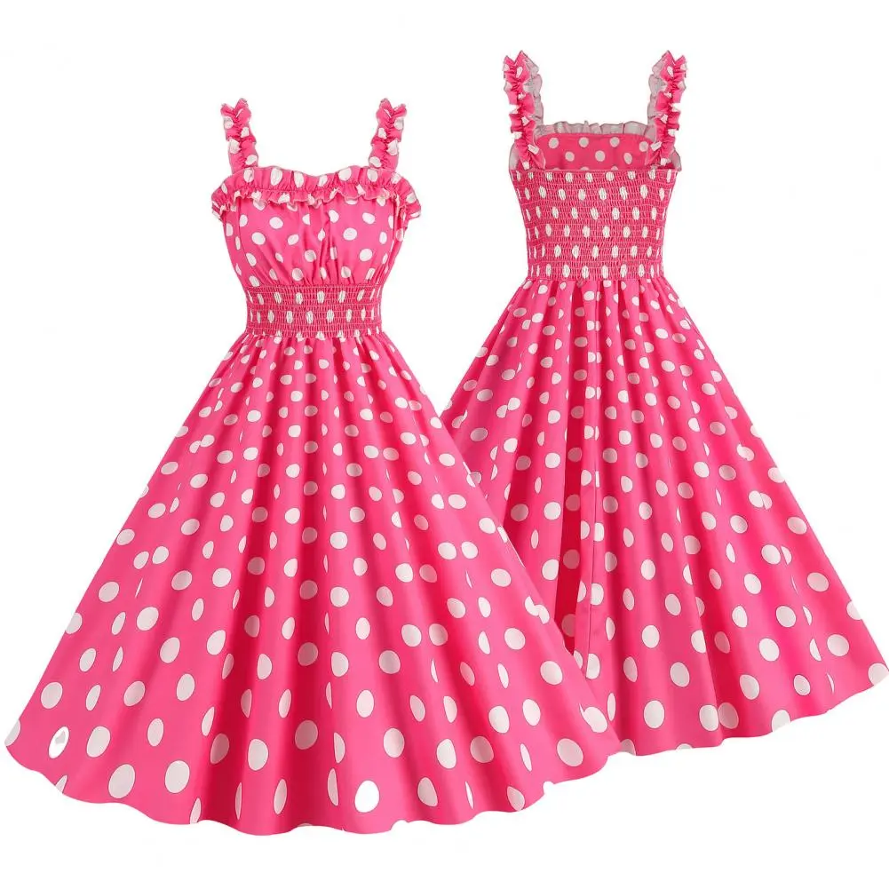 Women Vintage Barbiee Pink Plaid Dress Retro Rockabilly Strap Suspenders Cocktail Party 1950s 40s Swing Dress Summer Dresses