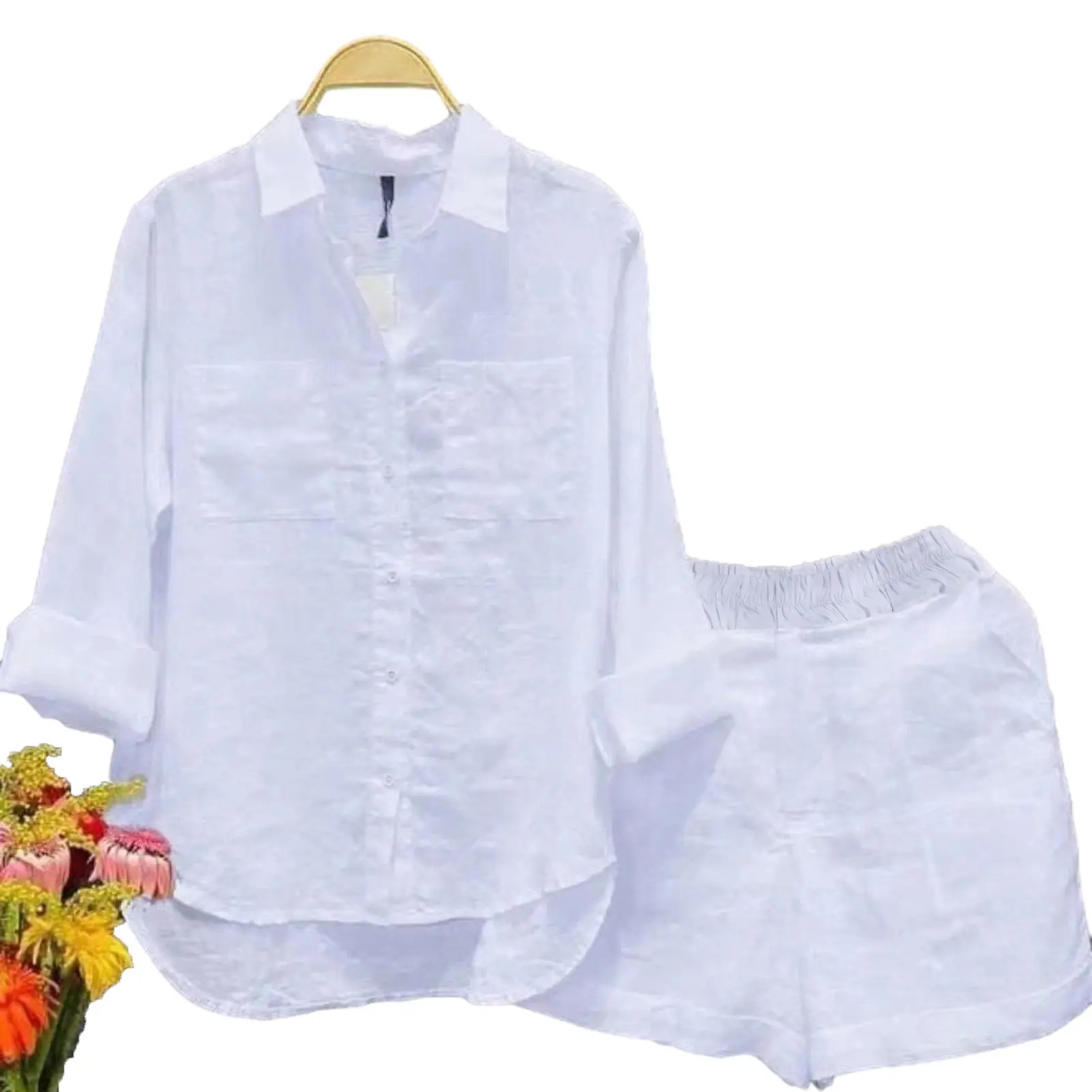 Print Women Spring Shorts Suits Holiday Long Sleeve Lapel Shirts And High Waist Pants 2 Pieces Jogger Sets Ladies Casual Outfits