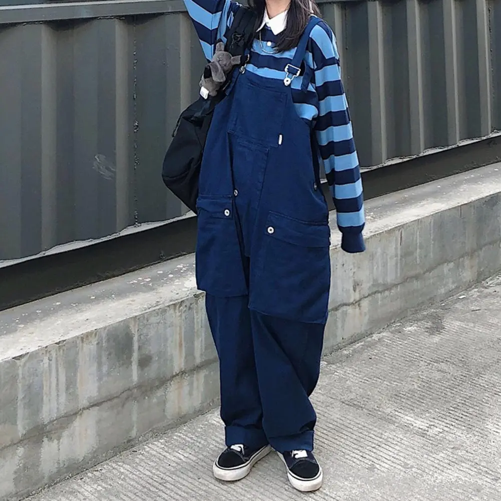Fashion Men's Pants Washed Jumpsuit Plus Size Streetwear Solid Color Pockets Loose Suspenders Work Pants Cargo Pants
