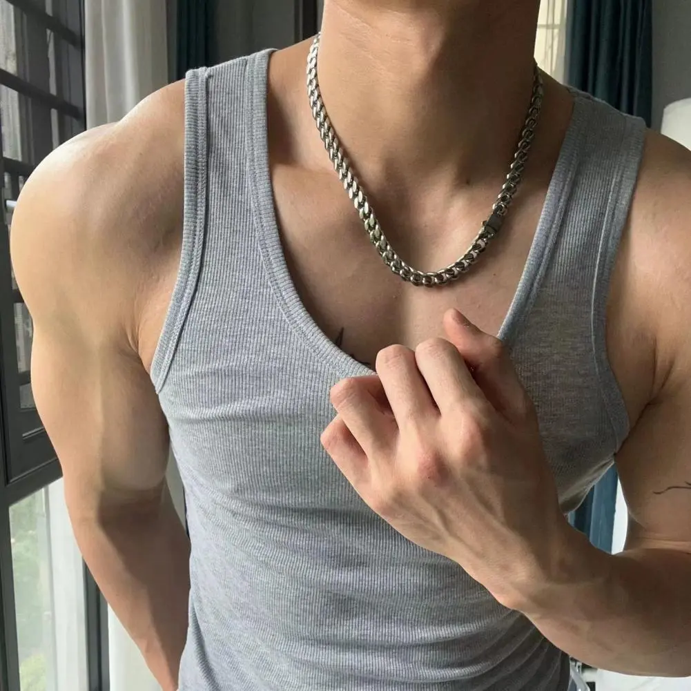 Men Breathable Fitness Vest Men's Solid Color O-neck Sleeveless Tank Tops for Fitness Leisure Wear Breathable for Sports