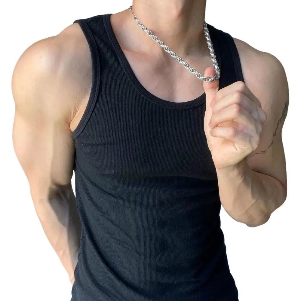 Men Breathable Fitness Vest Men's Solid Color O-neck Sleeveless Tank Tops for Fitness Leisure Wear Breathable for Sports