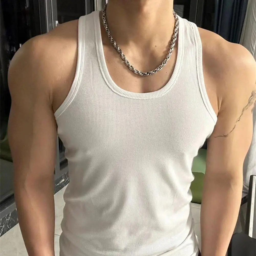 Men Breathable Fitness Vest Men's Solid Color O-neck Sleeveless Tank Tops for Fitness Leisure Wear Breathable for Sports