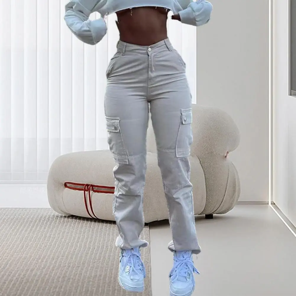Solid Casual Baggy Cargo Pants For Women 2023 Fashion Vintage Women's High Waist Wide Pants Youthful Female Trousers Streetwear