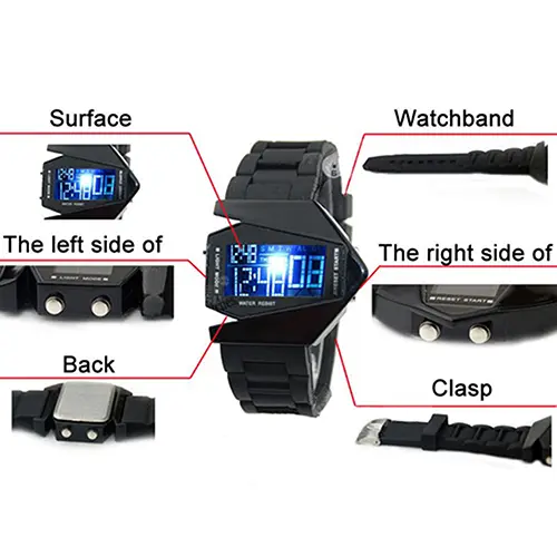 Cool Men's Oversized Design Light Digital Sports Plan Shaped Dial Electronics Wrist Watch