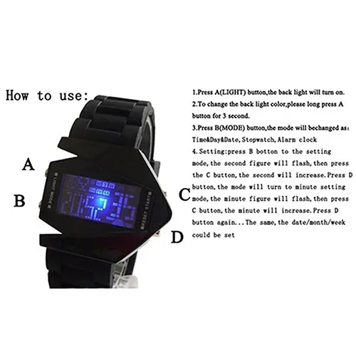 Cool Men's Oversized Design Light Digital Sports Plan Shaped Dial Electronics Wrist Watch