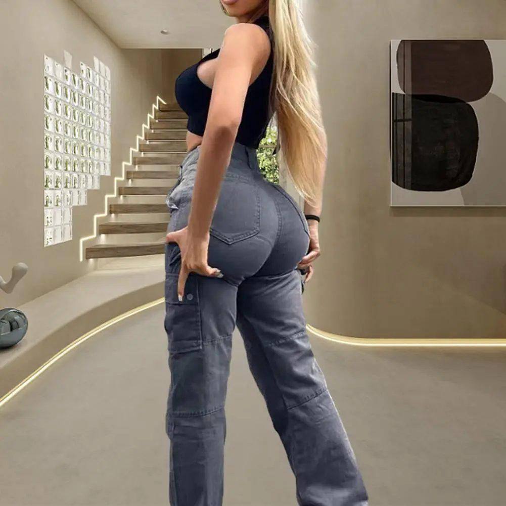 Solid Casual Baggy Cargo Pants For Women 2023 Fashion Vintage Women's High Waist Wide Pants Youthful Female Trousers Streetwear