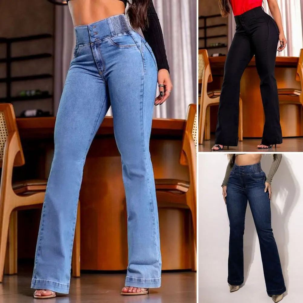Women Vintage High Street Bell Bottom Jeans Lady Sexy Slim Fit Denim Flare Pants Blue Light Blue Black Blue Gray Trousers