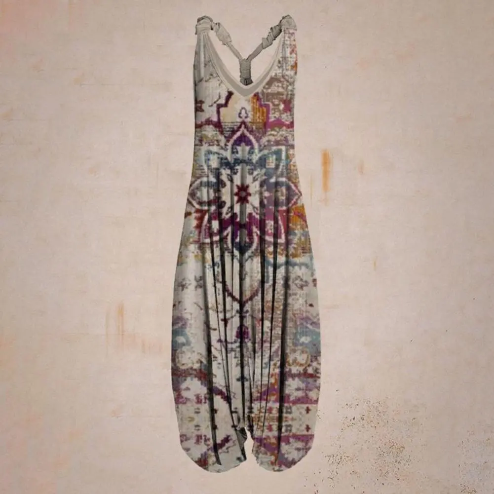 Harem Romper One-piece Jumpsuits Overalls Women Plus Size 5XL Abstract Print Casul Loose Oversized Suspender Backless Jumpsuit
