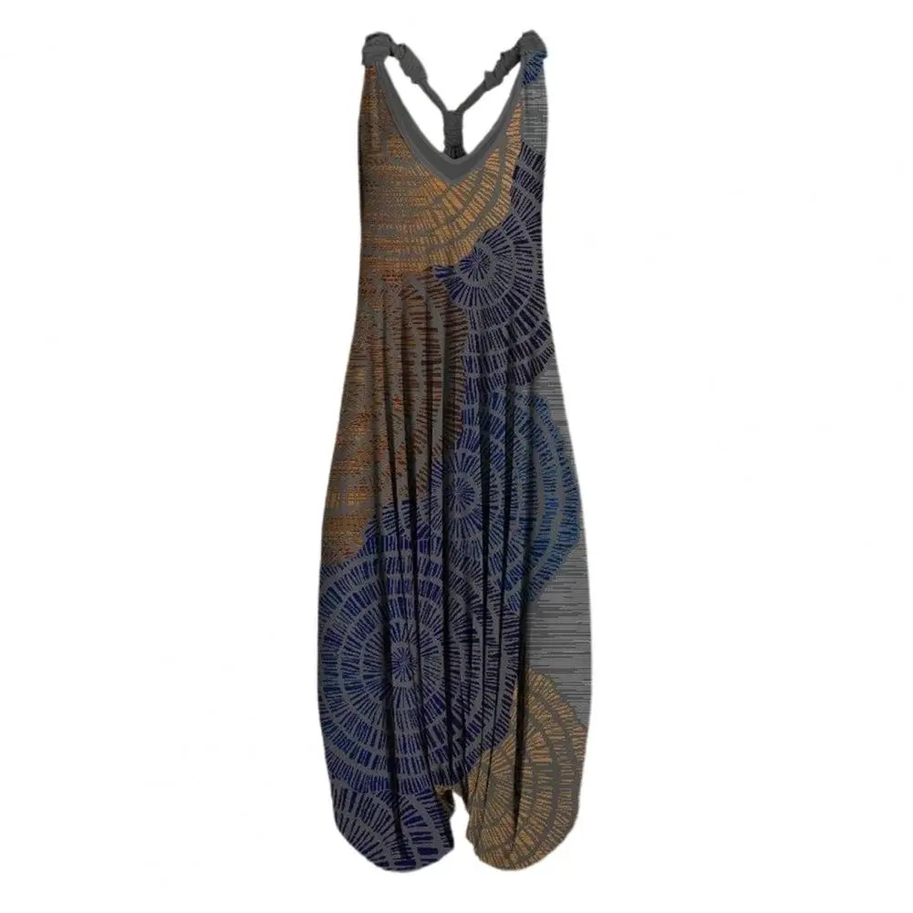 Harem Romper One-piece Jumpsuits Overalls Women Plus Size 5XL Abstract Print Casul Loose Oversized Suspender Backless Jumpsuit
