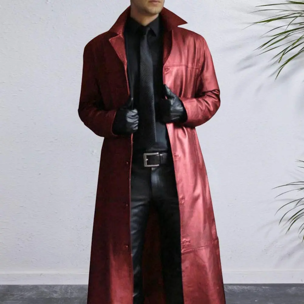Men Luxury Fashion Medieval Steampunk Gothic Long Leather Jackets Vintage Winter Outerwear Faux Leather Trench Coat