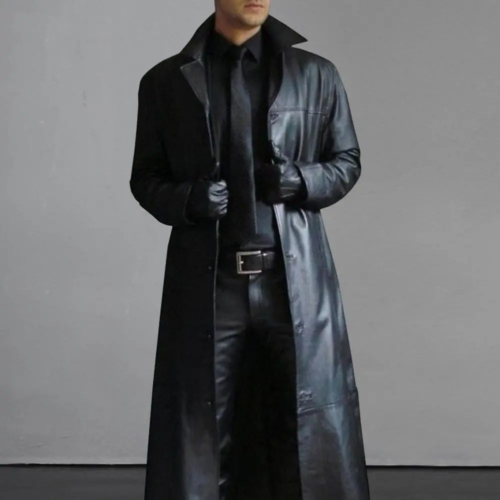 Men Luxury Fashion Medieval Steampunk Gothic Long Leather Jackets Vintage Winter Outerwear Faux Leather Trench Coat